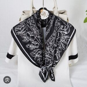 H&M Black and White Floral Silk Scarf